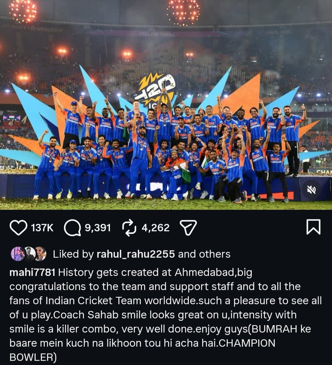 MS Dhoni note to Gautam Gambhir