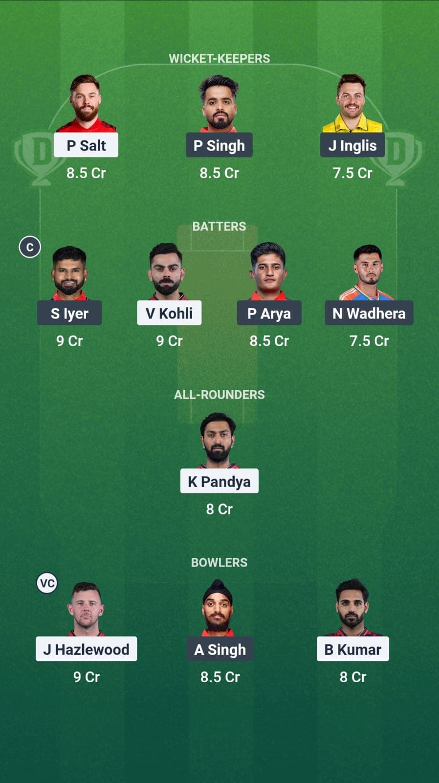 RCB vs PBKS Dream11